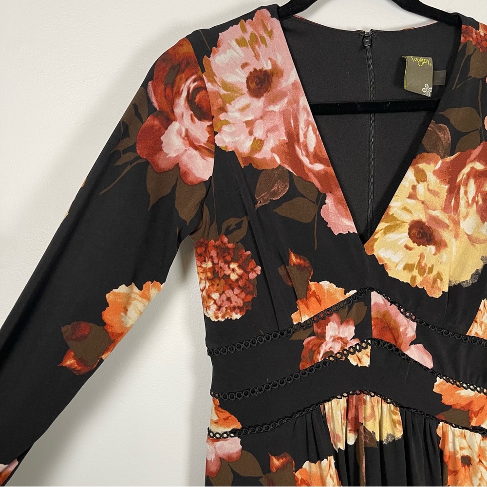 Taylor Black Floral Long Sleeve Dress - Picture 3 of 12